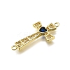 Brass Micro Pave Clear & Blue Cubic Zirconia Religion Heart Cross Connector Charms KK-Z100-22G-02-2