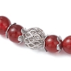 Natural Carnelian(Dyed & Heated) & Brass Round Beaded Stretch Bracelets for Women BJEW-JB12266-02-3