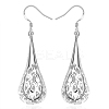 Silver Color Plated Brass Hollow teardrop EJEW-BB11970-1