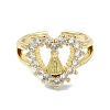 Brass with Cubic Zirconia Open Cuff Ring RJEW-B051-52G-2