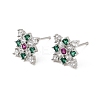 Rhombus Brass Micro Pave Cubic Zirconia Stud Earrings EJEW-L306-02P-4