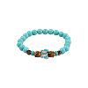 Synthetic Turquoise & Natural Tiger Eye Round Beaded Stretch Bracelets FS-WGB9D7B-05-1