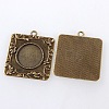 Vintage Tibetan Style Alloy Square Carved Branch Pendant Cabochon Bezel Settings TIBEP-M018-17AB-NF-2