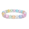Dyed Natural Selenite Round Beaded Stretch Bracelet BJEW-JB09411-02-1