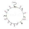3Pcs 3 Colors 201 Stainless Steel Moon Star & Natural Dyed Malaysia Jade Round Charm Brass Bar Link Chain Anklets AJEW-AN00732-4