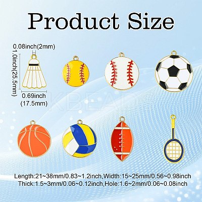 40Pcs 8 Styles Sports Ball Alloy Enamel Pendants ENAM-CJ0006-82-1