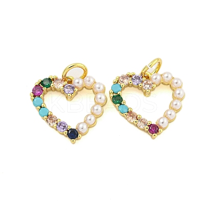 Heart Rack Plating Brass Micro Pave Cubic Zirconia Charms KK-U021-13B-G-1