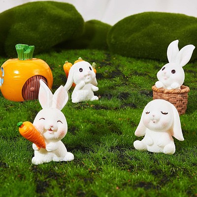 Resin Standing Rabbit Statue Bunny Sculpture Carrot Bonsai Figurine for Lawn Garden Table Home Decoration ( Mixed Color ) JX086A-1