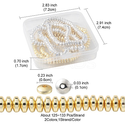 2 Strands 2 Colors Electroplated Non-magnetic Synthetic Hematite Beads Strands G-YW0001-36-1