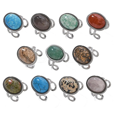 Oval Natural & Synthetic Gemstone Finger Rings RJEW-M062-02P-19-1