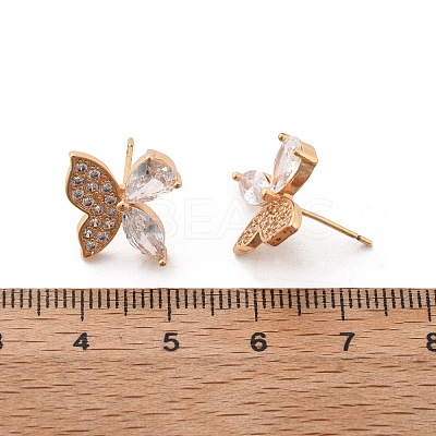 Butterfly Brass Micro Pave Clear Cubic Zirconia Stud Earrings for Women EJEW-G428-08G-1