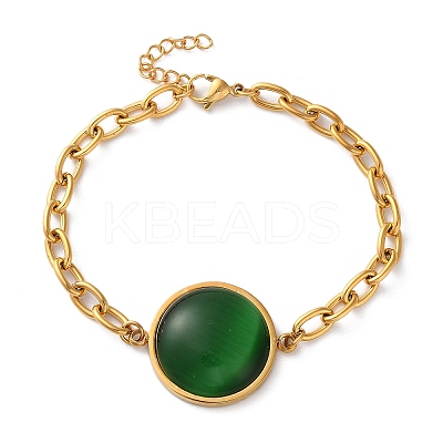 304 Stainless Steel Flat Round Link Bracelets BJEW-A036-10G-02-1