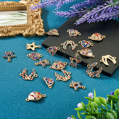 20Pcs 4 Styles Alloy Colorful Rhinestone Connector Charms FIND-TA0003-33-1
