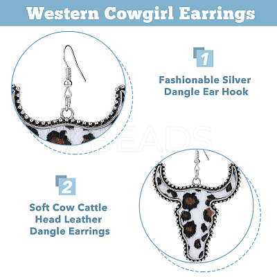 3 Pairs 3 Colors Imitation Leather Cattle Head Dangle Earrings for Women EJEW-FI0002-36-1