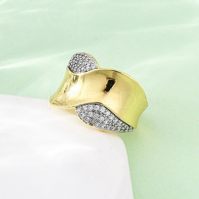 Brass Micro Pave Cubic Zirconia Adjustable Cuff Rings for Women RJEW-U053-08G-1