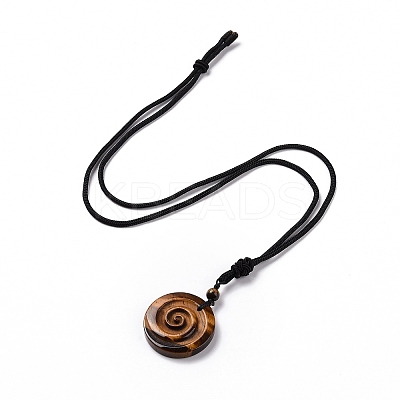 Adjustable Natural Tiger Eye Vortex Pendant Necklace with Nylon Cord for Women NJEW-L171-05C-1