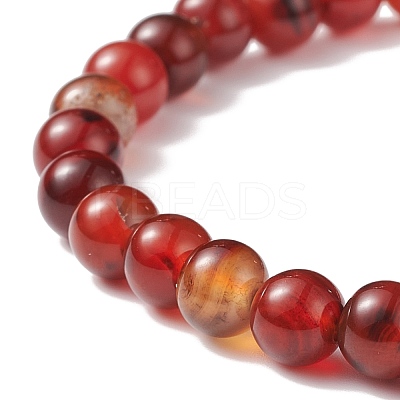 Natural Agate Round Beaded Stretch Bracelet BJEW-JB08614-02-1