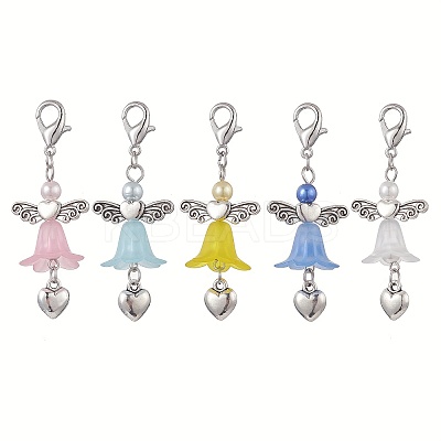 Angel Acrylic & Alloy Pendant Decoration HJEW-JM01022-S-1