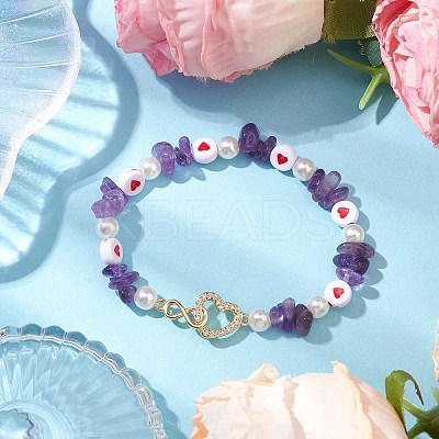 Natural Amethyst Chip Beaded Stretch Bracelets BJEW-JB10507-1