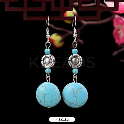 Round Ball Synthetic Turquoise & Alloy Dangle Earrings WG2299-7-1