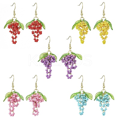 Grape Weave Glass Seed Beads Dangle Earrings EJEW-MZ00731-1