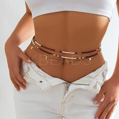 Boho Synthetic Stone & Glass Seed Beads & Alloy Layered Waist Chains WG6596C-03-1