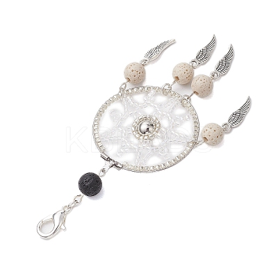 Woven Web/Net with Feather Glass Seed Beads Pendant Decorations HJEW-MZ00074-02-1