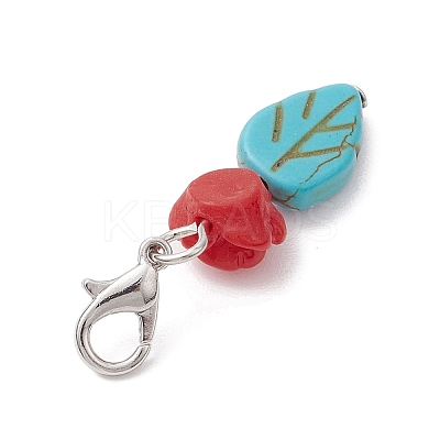 Dyed Synthetic Turquoise Leaf Pendants Decorations HJEW-JM02020-1