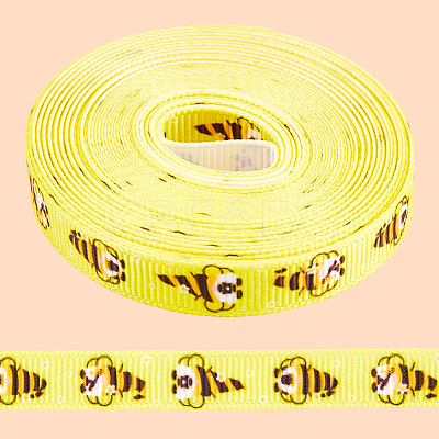 Polyester Bees Printed Grosgrain Ribbons SRIB-WH20020-018E-1