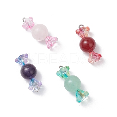 4Pcs 4 Colors Natural Carnelian & Rose Quartz & Amethyst & Green Aventurine & Glass Pendants PALLOY-TA00312-1