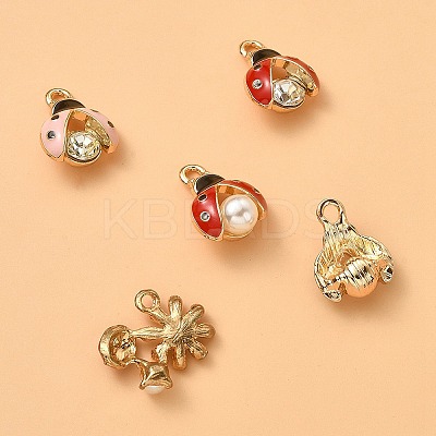 5Pcs 5 Styles Alloy Rhinestones Pendants ENAM-YW0003-37-1