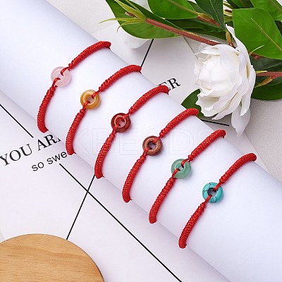 Synthetic Goldstone Donut Braided Bead Bracelet BJEW-SW00047-06-1