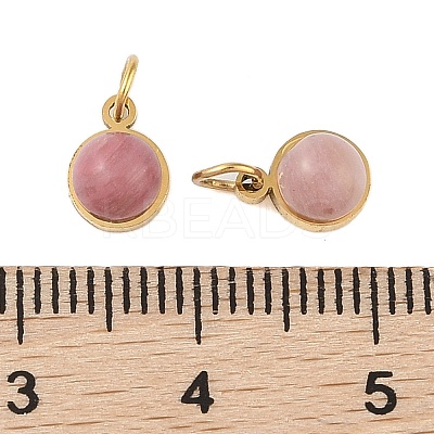 Ion Plating(IP) Natural Rhodonite Half Round Charms with Jump Ring STAS-A097-05G-03-1