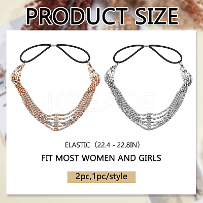 2Pcs 2 Colors Iron with Rhinestone Elastic Headband OHAR-ME0001-08-1