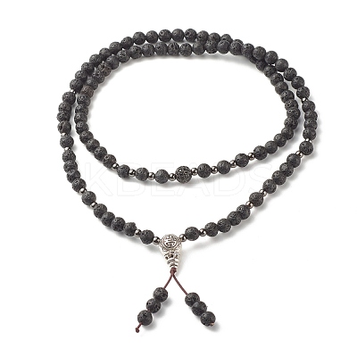 Natural Lava Rock & Cubic Zirconia Beaded Necklace NJEW-JN03760-1