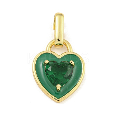 Rack Plating Heart Brass & Cubic Zirconia & Enamel Pendants KK-Z053-28G-1