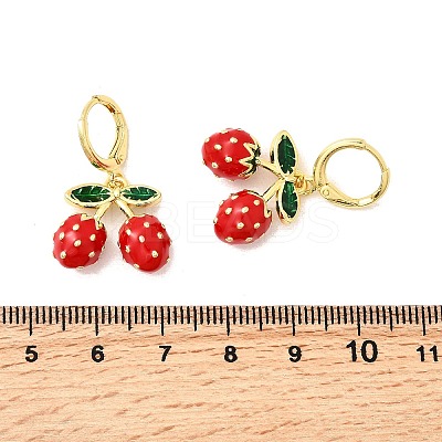 Brass Enamel Strawberry Dangle Earrings EJEW-L305-04G-1