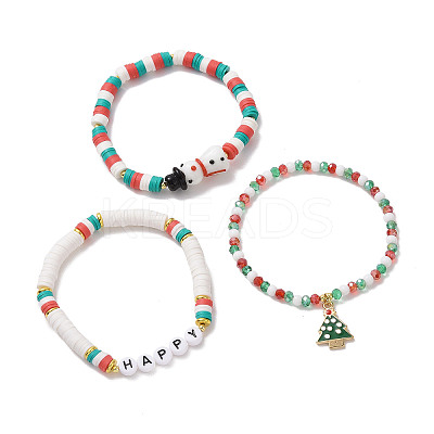 3Pcs 3 Styles Polymer Clay Heishi Surfer Stretch Bracelets Set BJEW-TA00262-1