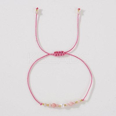 Natural Rose Quartz & Brass Beads Braided Bead Bracelets for Women HH4245-9-1