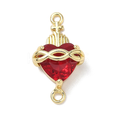 Brass with Glass Dark Red Sacred Heart Connector Charms X-KK-L253-27G-01-1