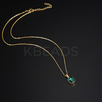 Glass Rectangle Pendant Necklace with Golden Stainless Steel Chains LS-ZR6442-1