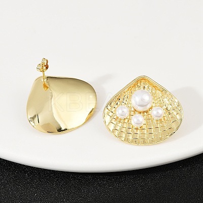 Brass Shell Shape Stud Earrings EJEW-S277-06G-1