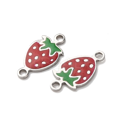 304 Stainless Steel Enamel Strawberry Connector Charms STAS-A121-02P-01-1