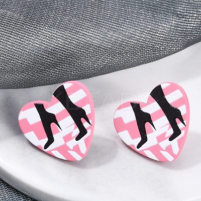 Heart Acrylic Printed Stud Earrings for Women EJEW-G418-01A-1