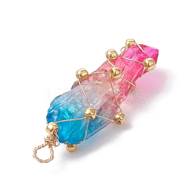 Copper Wired Electroplated Natural Quartz Crystal Pendants PALLOY-JF02626-04-1