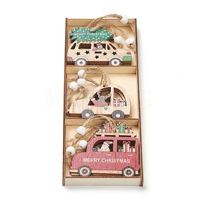 Christmas Themed Natural Wood Pendant Decorations HJEW-P010-01-1
