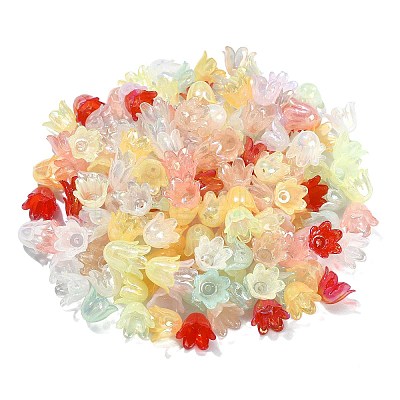 300Pcs 6-Petal Imitation Jelly Acrylic Bead Caps JACR-CJ0001-02-1
