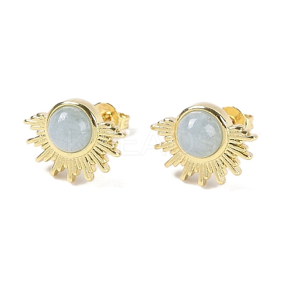 Natural Aquamarine Stud Earrings EJEW-K288-01G-01-1