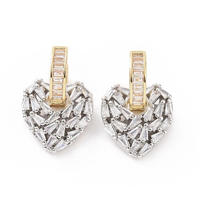 Clear Cubic Zirconia Heart Dangle Hoop Earrings EJEW-G343-03P-B-1