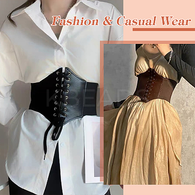 3Pcs 3 Style Imitation PU Leather Wide Elastic Corset Belt DIY-BC0012-32-1